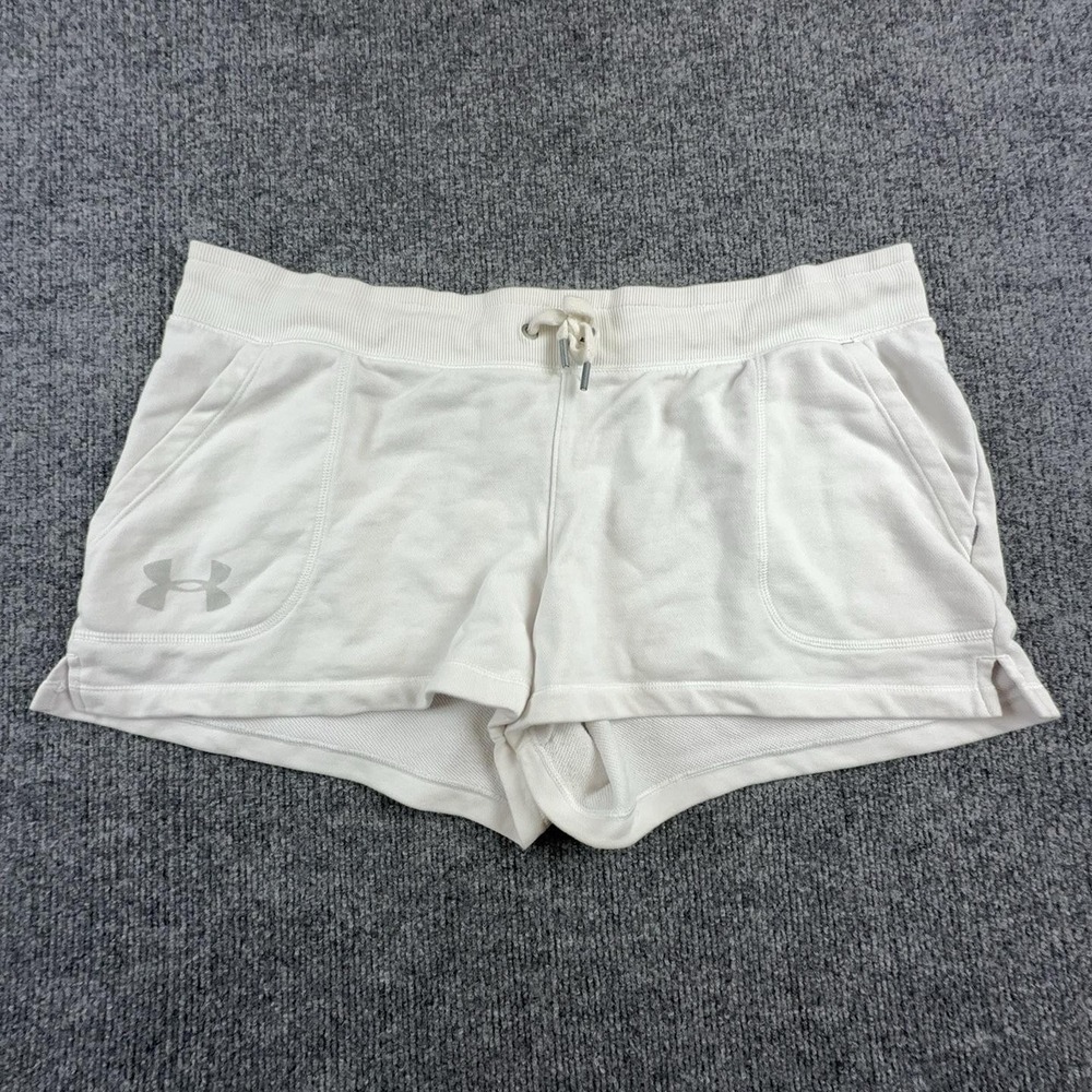 Under Armour Sweat Shorts Womens Large White French Terry 2.5 Inseam Pockets